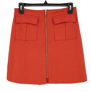 Banana Republic Skirt Womens 0 Orange Lined Full Zip Stretch Knit Pockets Career